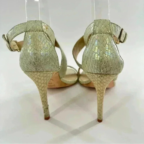 Charles David heels 7.5 green leather snake mermaidcore metallic formal prom - Picture 5 of 14